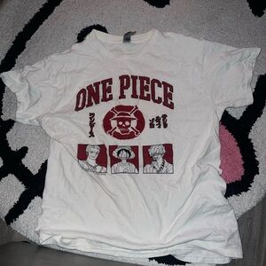 One Piece White T-Shirt with Red Graphics